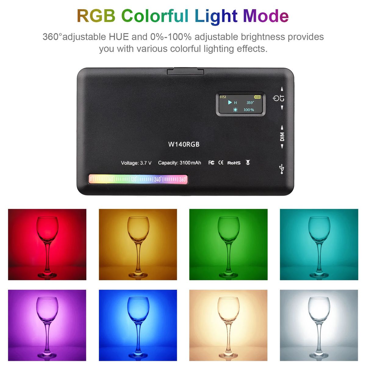 GENERICO - Luz Led W140 Video Light Rgb Para Video Fotografía A Bateria