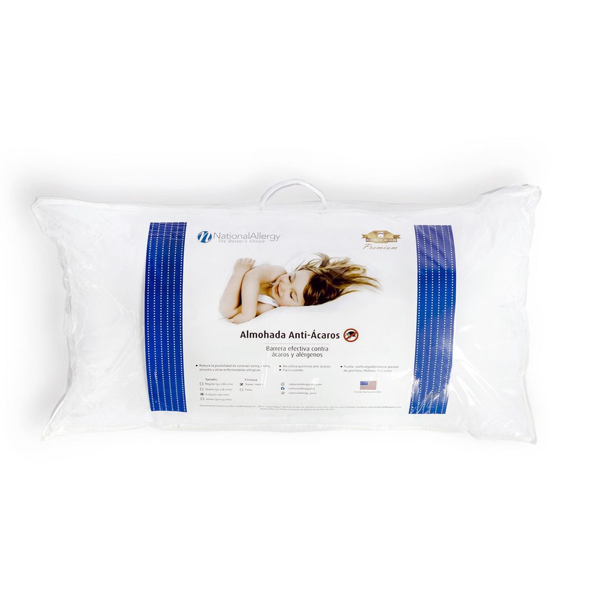 NATIONAL ALLERGY - Almohada Antiácaros King 53x94cm