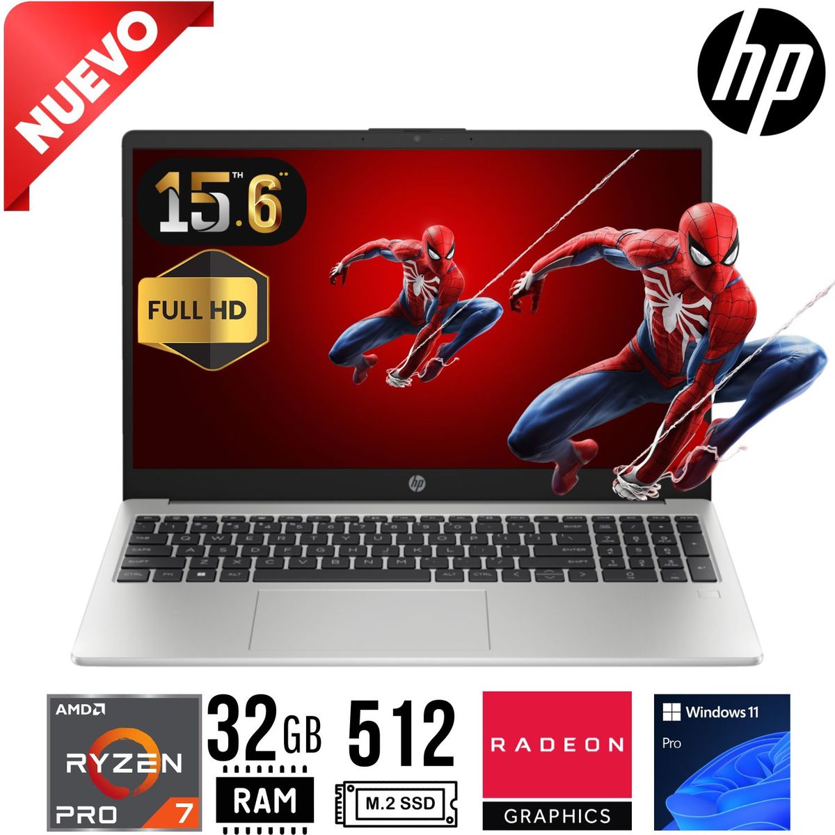 HP - Laptop HP 255 G10. RYZEN 7 7730U. 15.6" FHD. RAM 32GB. SSD 512GB. W11 PRO