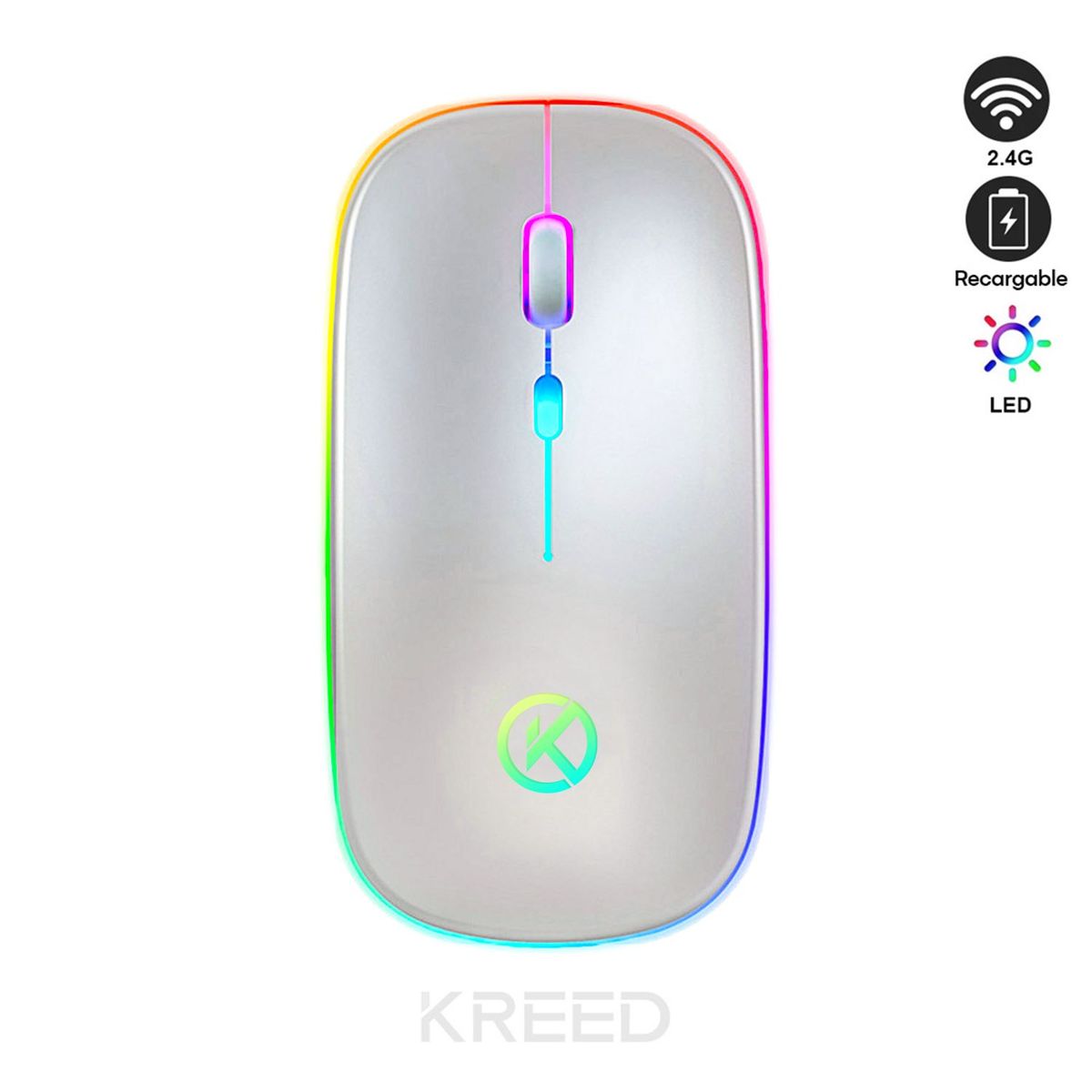 KREED - Mouse Inalámbrico Recargable RGB - PLATA
