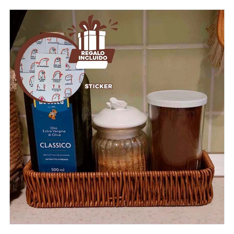 GENERICO - Cesta Rustica de Cocina Rectangular Marron Y+Regalo Stickers