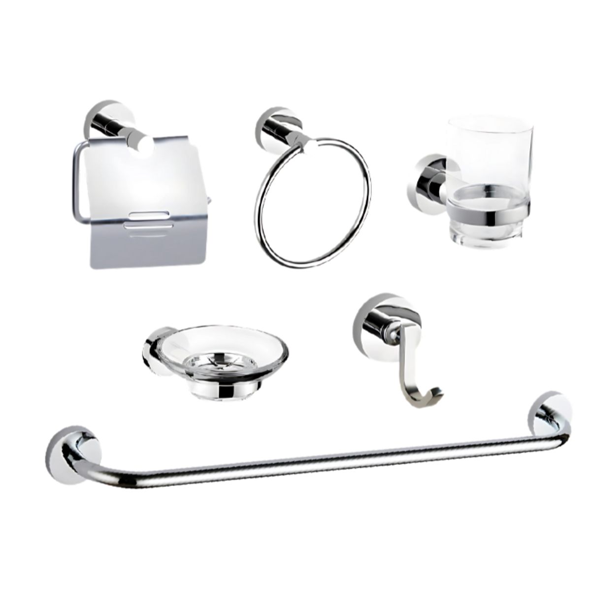 XM - SETS DE BAÑO DE 6 PIEZAS CROMADO REDONDO 61200