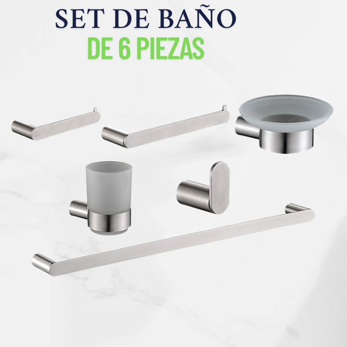 XM - SETS DE BAÑO DE 6 PIEZAS SATINADO OVALADO 73300S