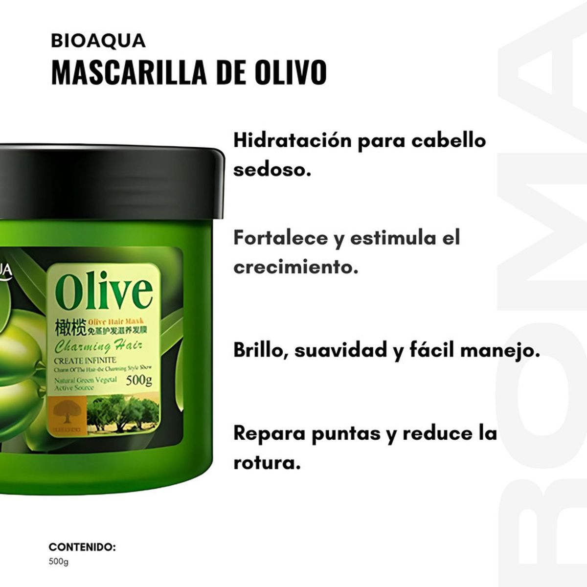 BIOAQUA - MASCARILLA DE OLIVO PARA EL CABELLO 
BIOAQUA 500G