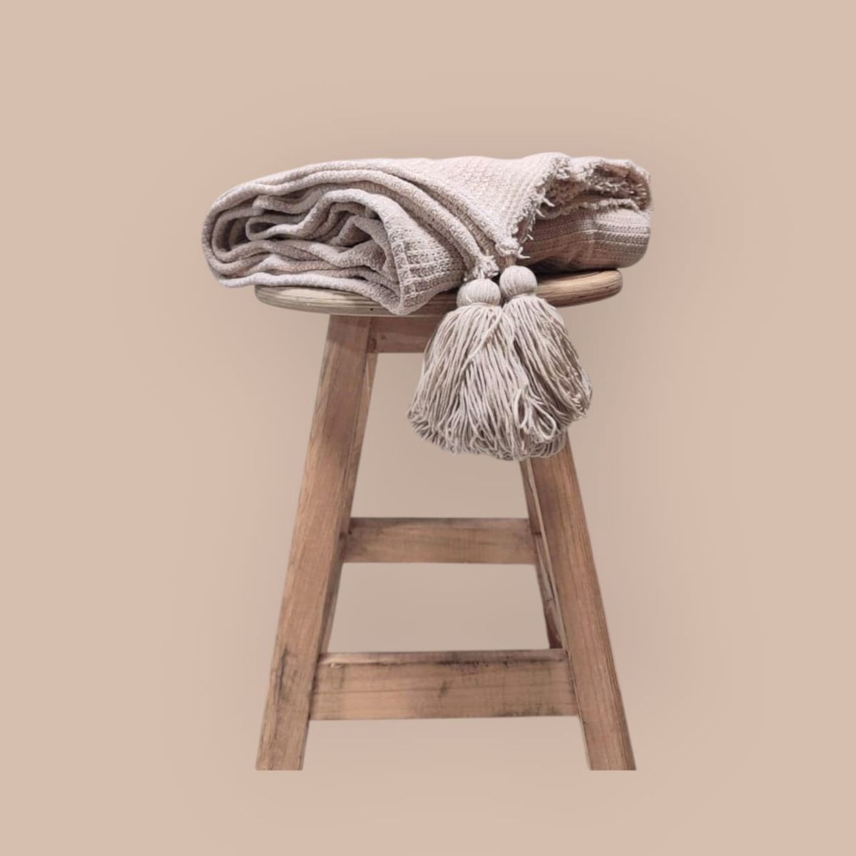 GENERICO - Manta - Pie de cama 200x120 en Tejido Waffle + borlas - Beige