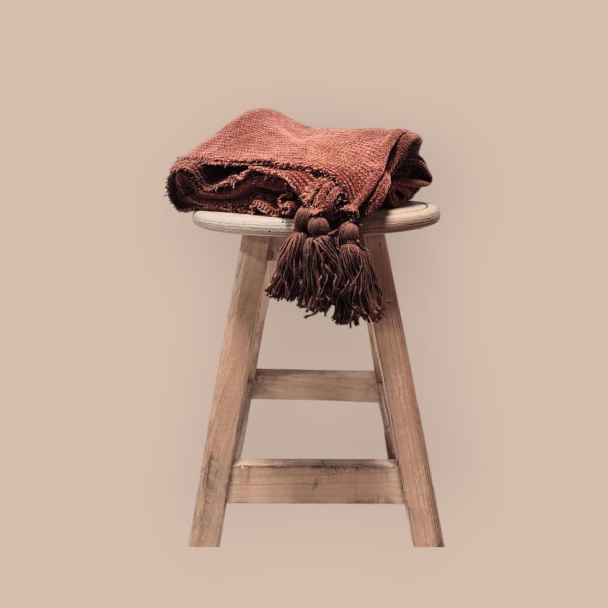 GENERICO - Manta - Pie de Cama 200x120 en Tejido Waffle con Borlas - Color Chocolate