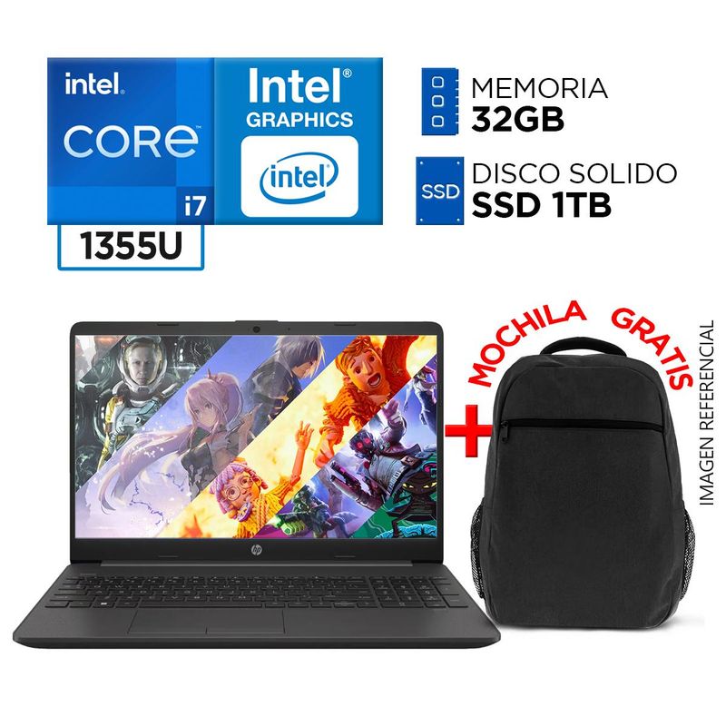 HP - Laptop HP Intel Core i7 1355U 32GB 1TB 250 G10 13va Gen 15.6" HD + MOCHILA