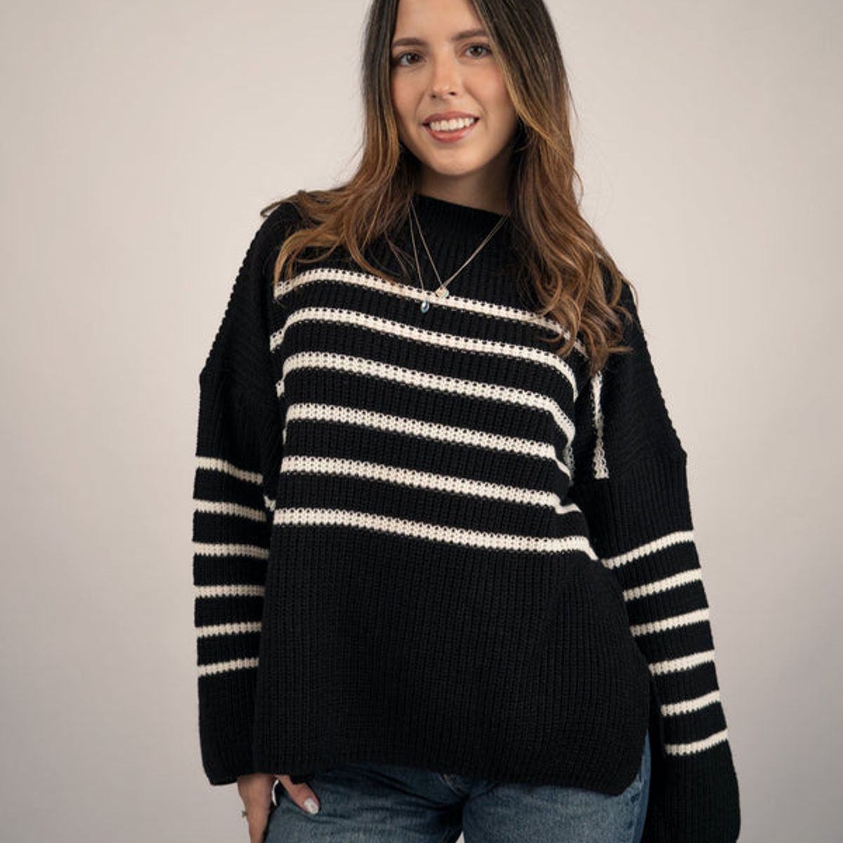 GENERICO - CHOMPA RAYAS OVERSIZE INVIERNO DE MUJER