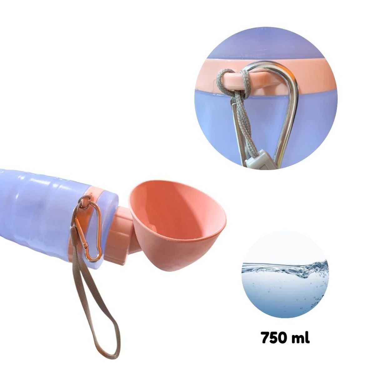GENERICO - Bebedero Portátil Tipo Embudo 750 Ml - Rosado