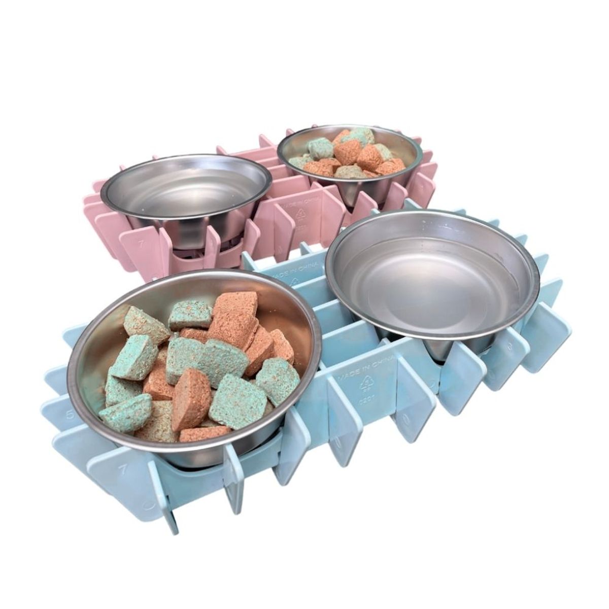 GENERICO - Plato Doble Armable Para Mascota Celeste