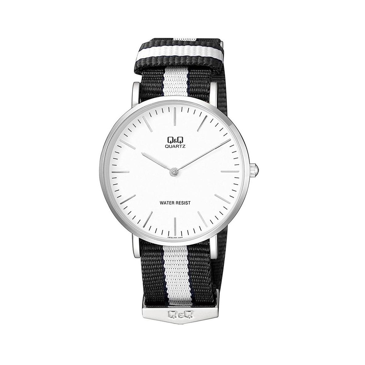 Q&Q - Reloj Q&Q Para Hombre De Malla Textil Resistente Al Agua Blanco y Negro