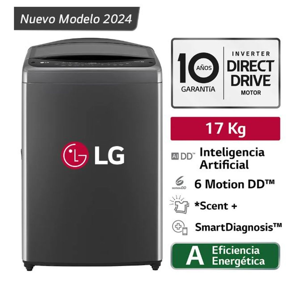LG - Lavadora Automática LG WT17BV6T 17kg Negro Claro
