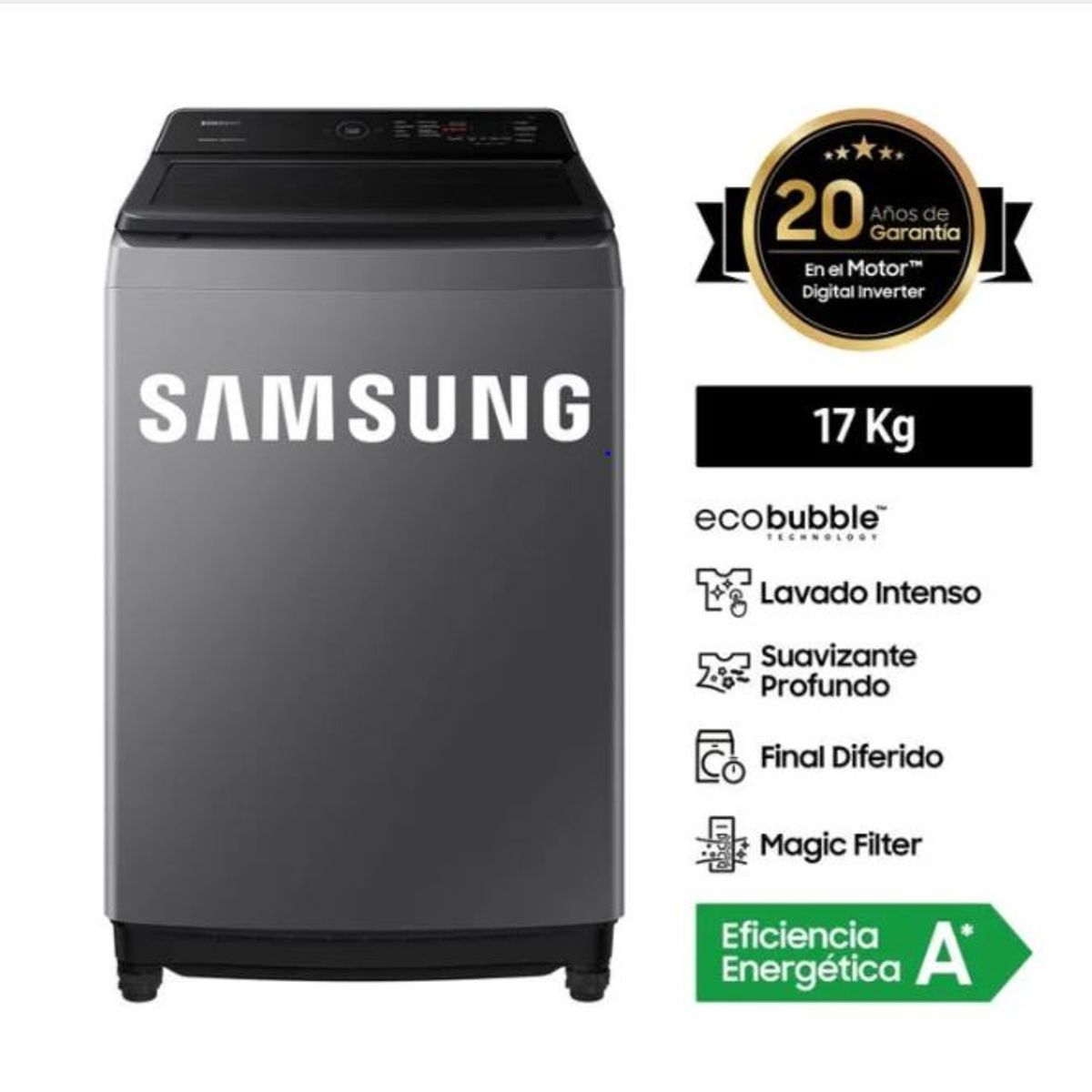 SAMSUNG - Lavadora Automática Samsung WA17CG6441BDPE 17kg Silver