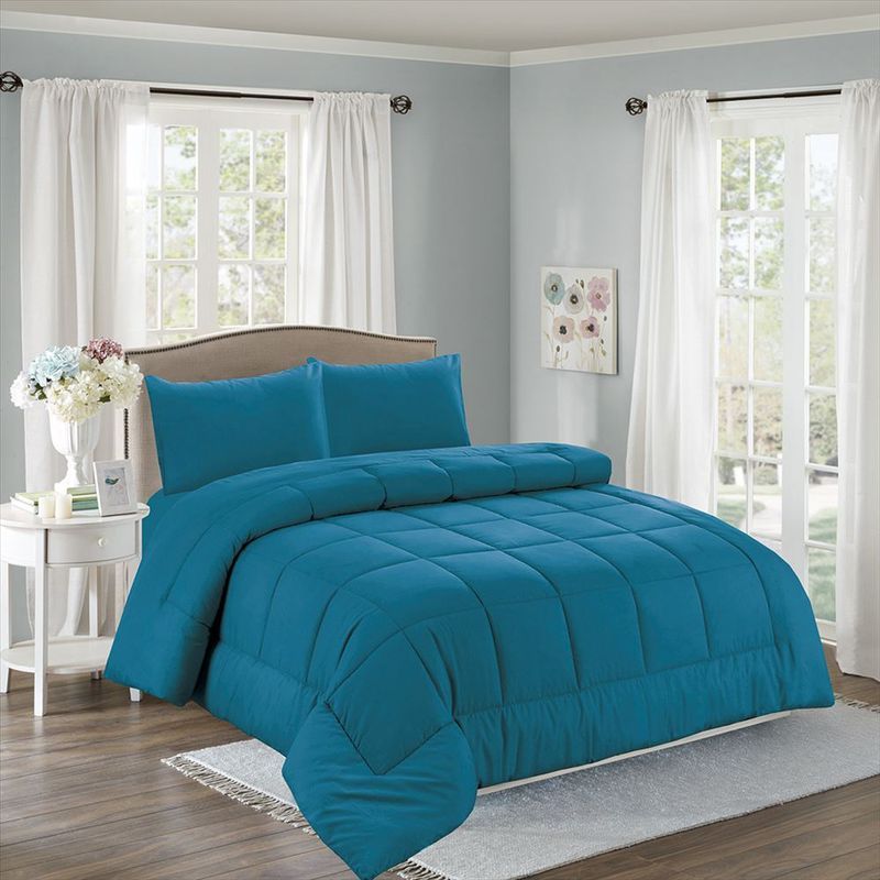 CASATEX - Edredón Liso Acolchado + Juego de Sábanas 100% Algodón 2 Plazas