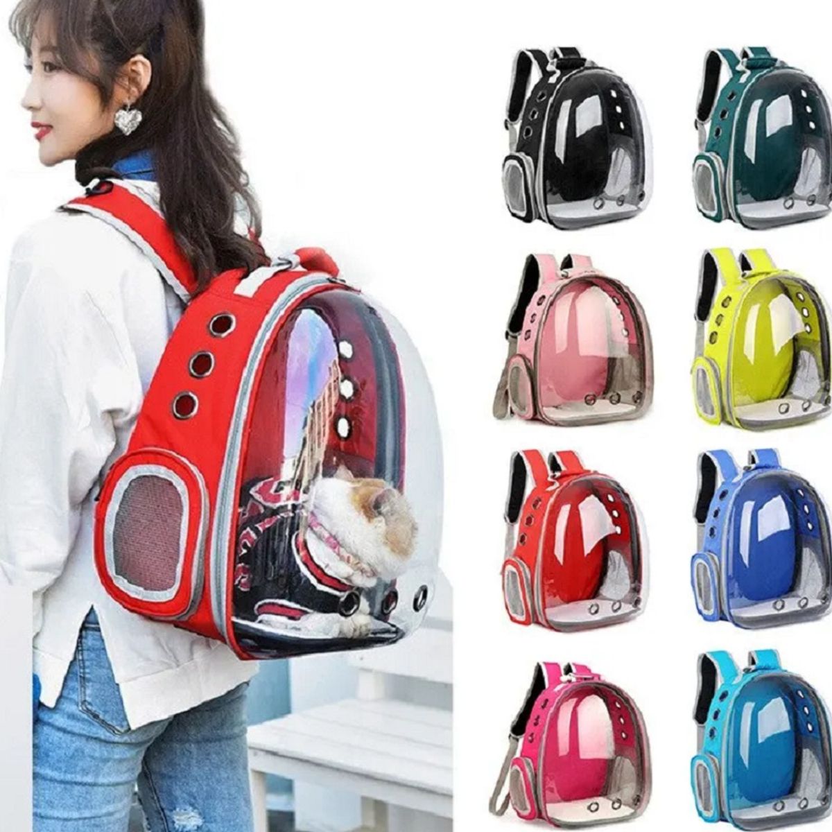 GENERICO - Mochila De Mascota Transparente Para Perros Y Gatos Rojo