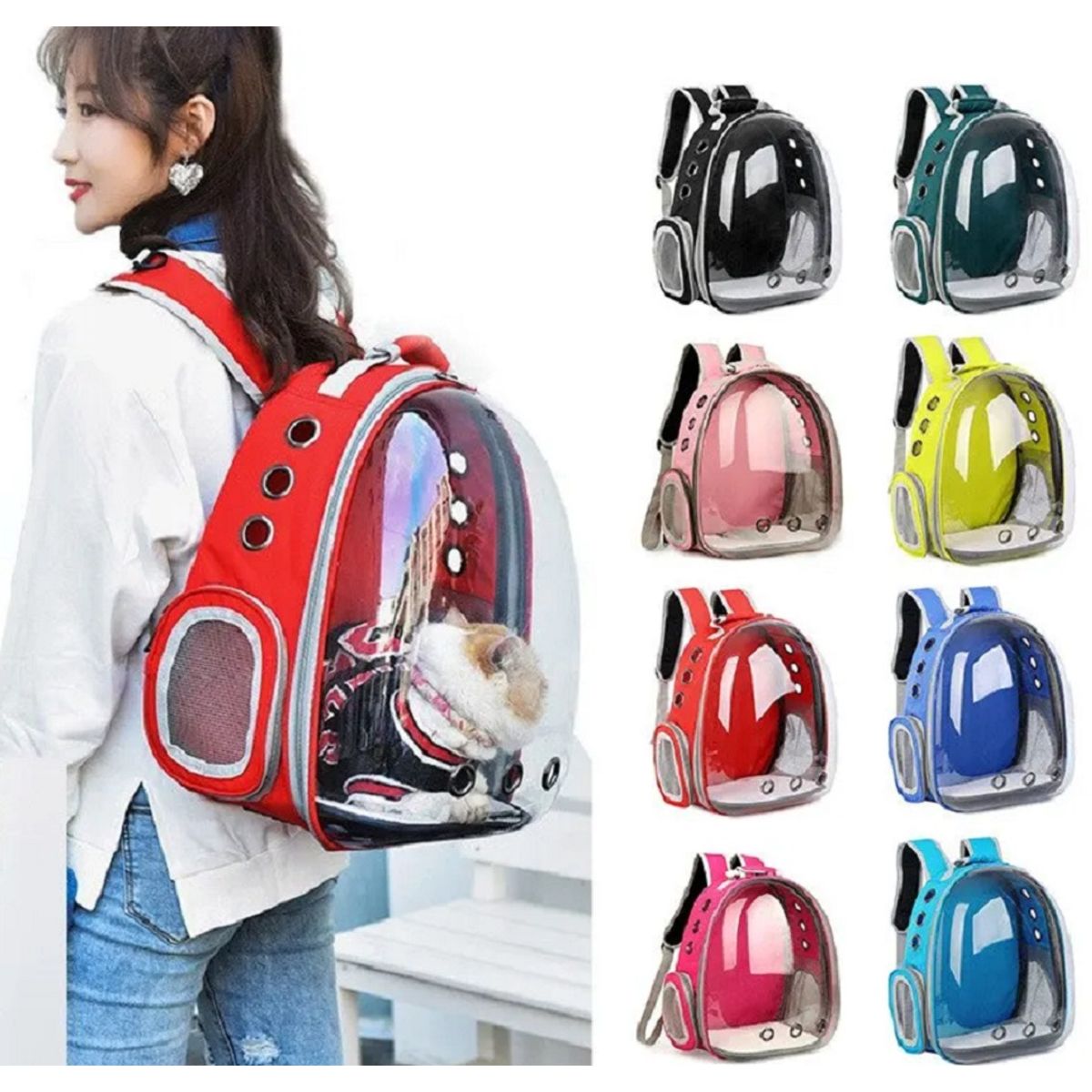 GENERICO - Mochila De Mascota Transparente Para Perros Y Gatos Rojo