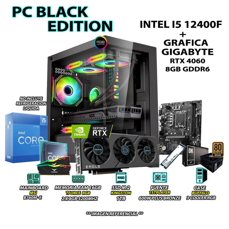 INTEL - Computadora PC Gamer Intel Core i5 12400F RAM 16GB SSD 1TB RTX 4060 8GB