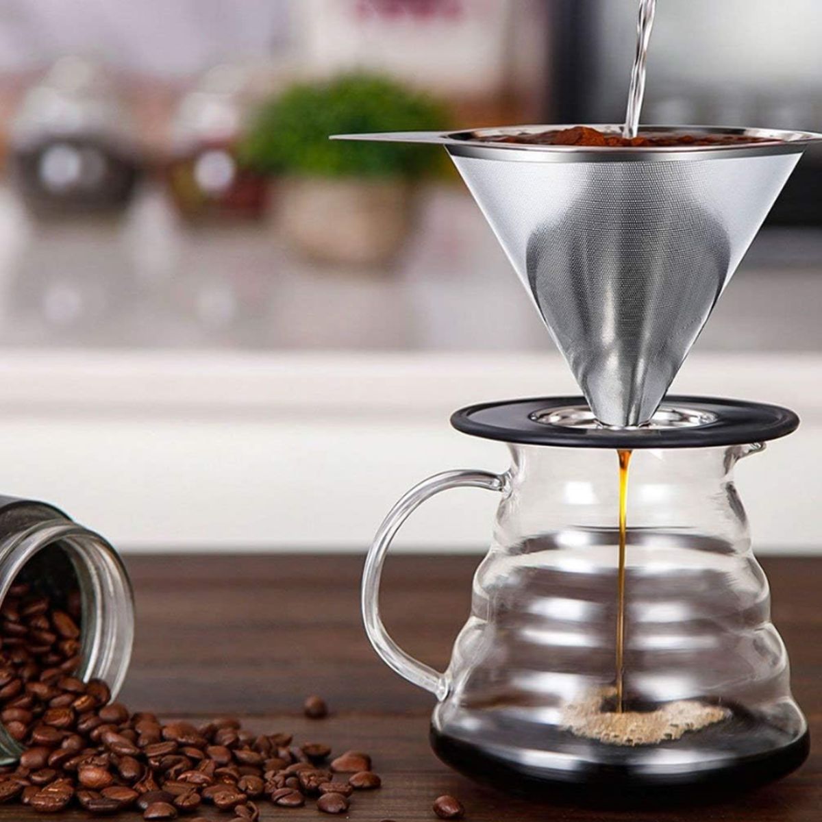 GENERICO - Dripper Filtro de café de acero inoxidable  +  Jarra de café