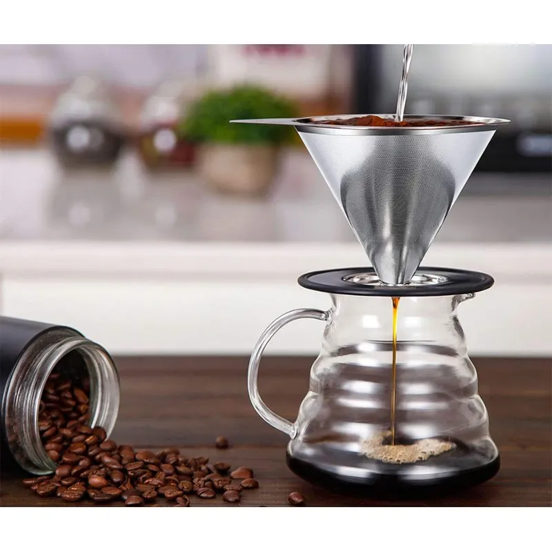 GENERICO - Dripper Filtro de café de acero inoxidable  +  Jarra de café