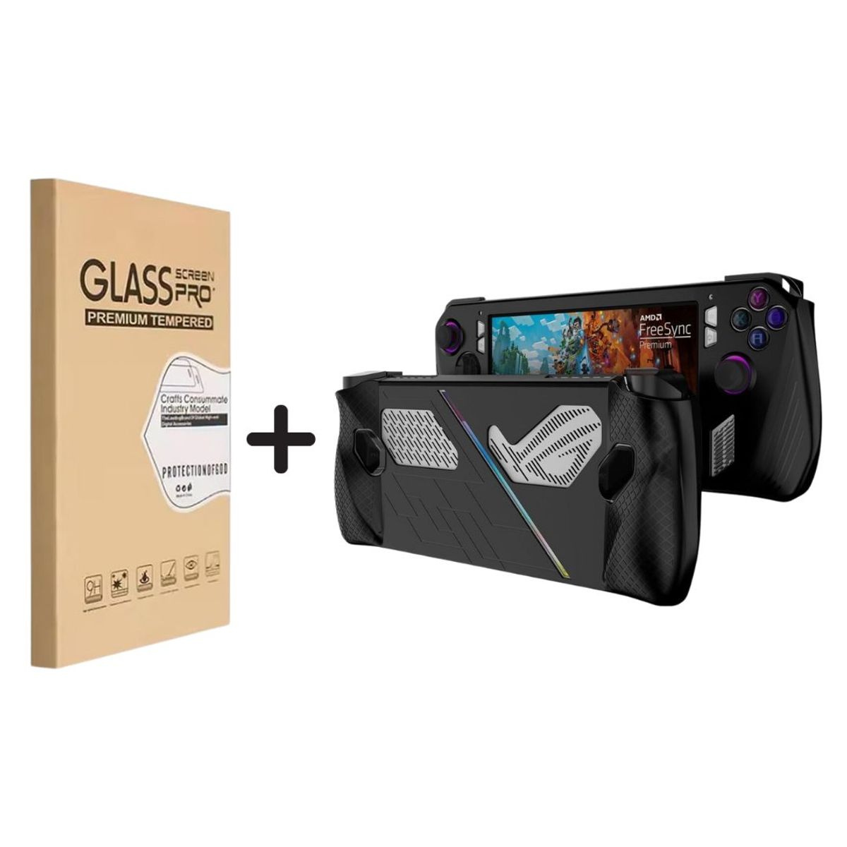 GENERICO - Case Funda Silicona Asus ROG Ally 2023 Color Negro + Mica Vidrio