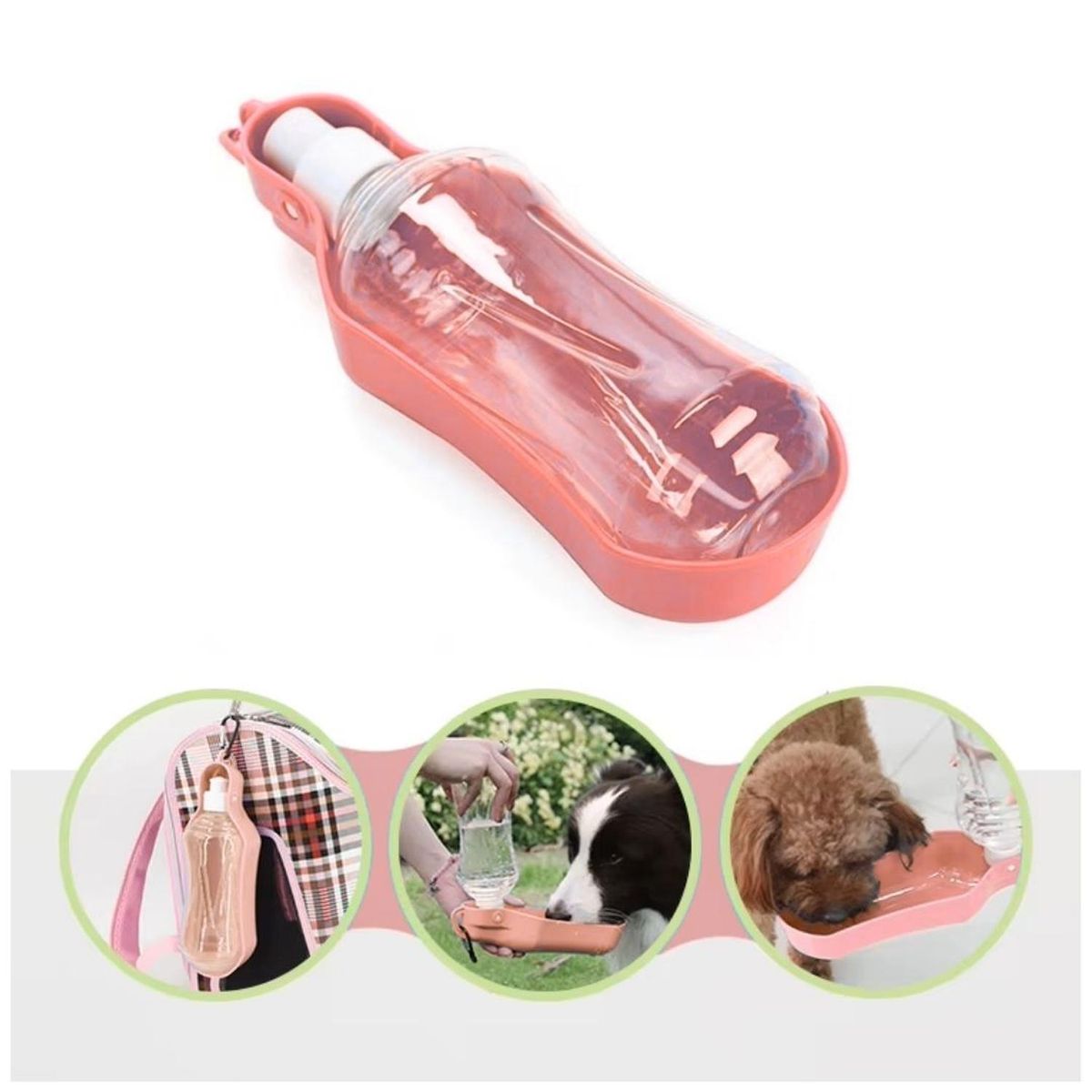 GENERICO - Botella Bebedero Portátil Para Mascotas Perros y Gatos 500 ml - Rosa - M