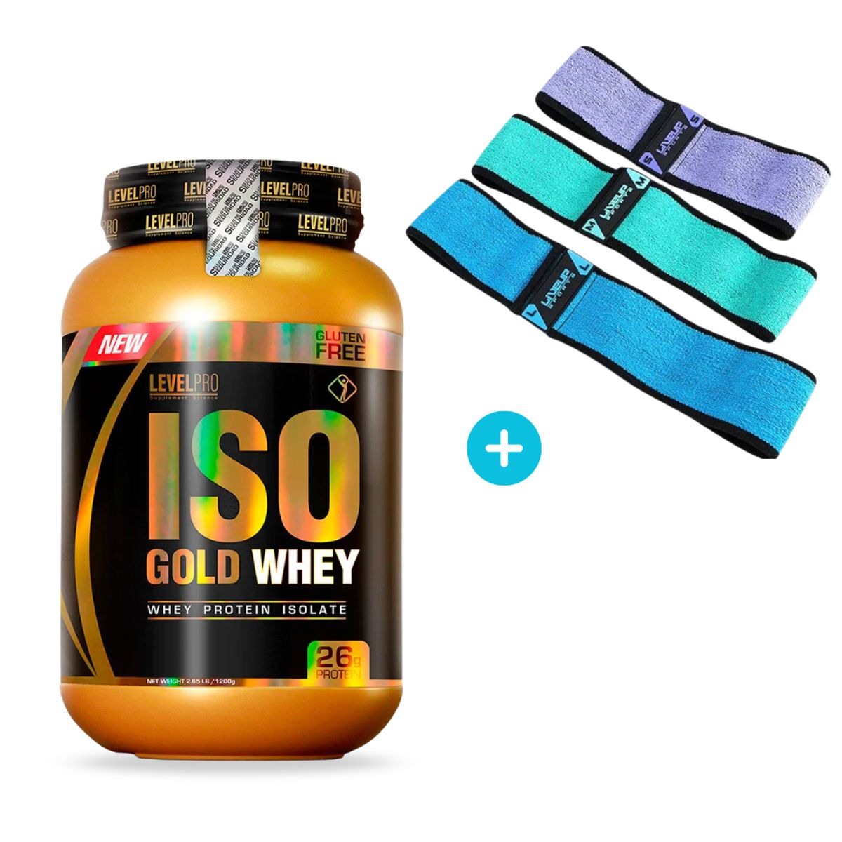 LEVEL PRO - Proteina Iso Gold 1.1 kg Chocolate + Pack 3 Bandas de Tela