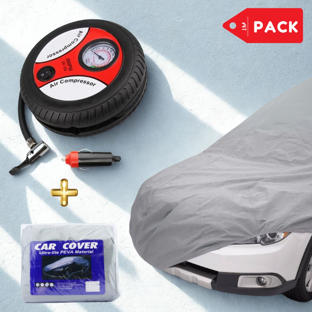 INSPIRA - Pack Cobertor funda para auto XL con Inflador de llantas