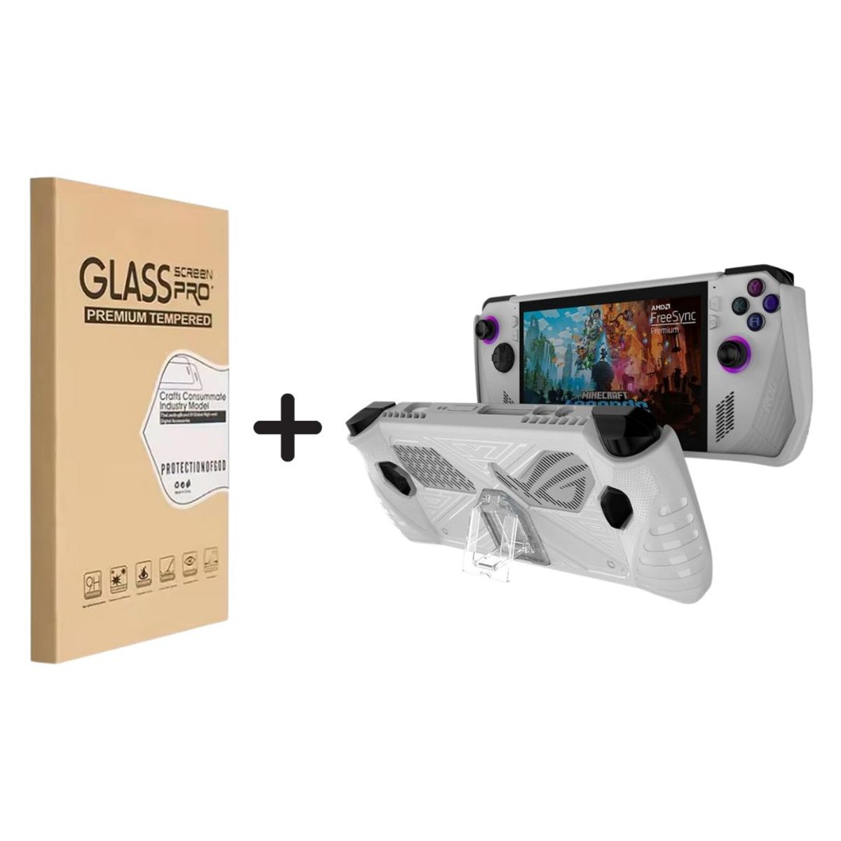 GENERICO - Case TPU c/ Soporte Compatible Asus ROG Ally 2023 Blanco + Mica Vidrio