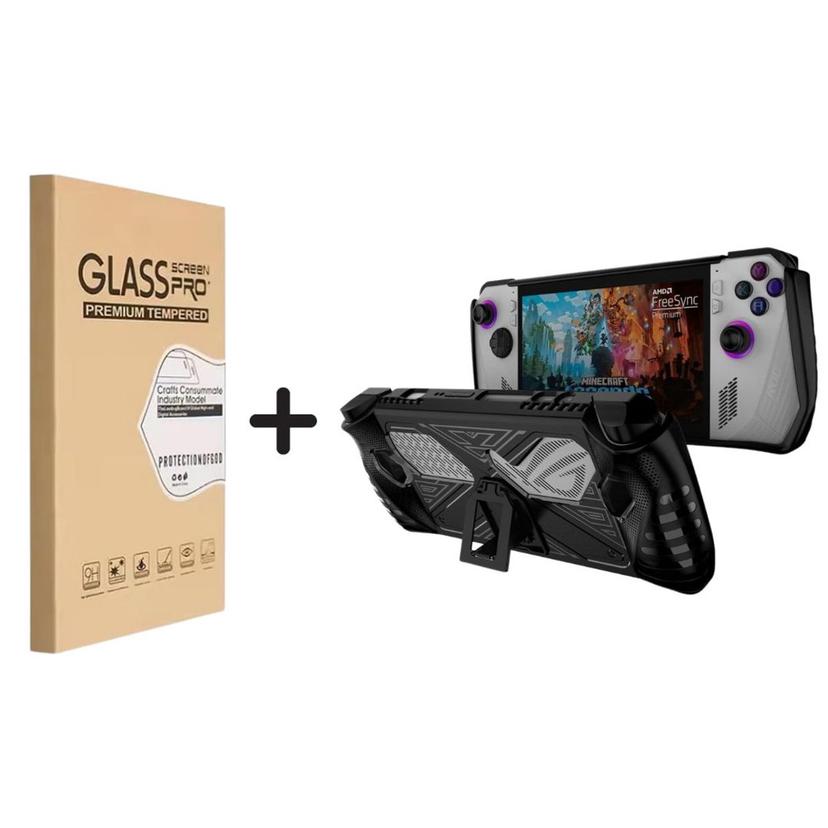 GENERICO - Case TPU c/Soporte compatible Asus ROG Ally 2023 Negro + Mica Vidrio