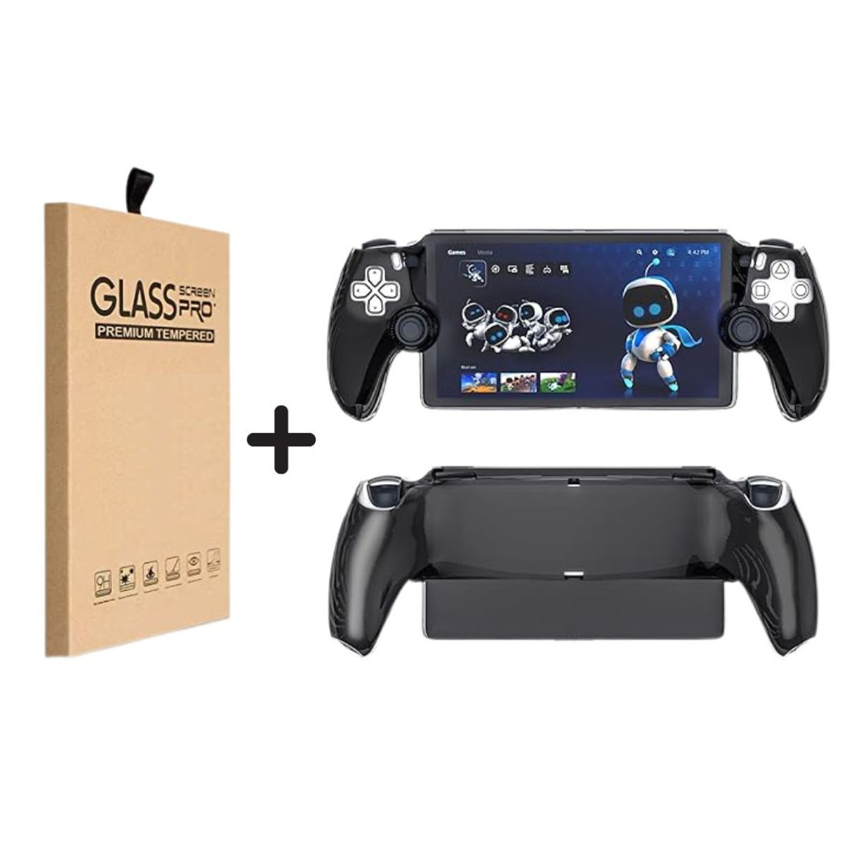 GENERICO - Case Funda TPU Rígido Negro Playstation PS5 Portal + Mica Vidrio