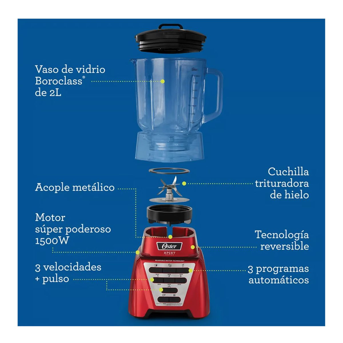 OSTER - Licuadora Oster Xpert Series Vaso Boroclass  2L BLST3A-R2G