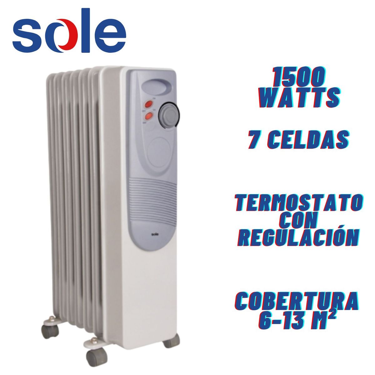 SOLE - Estufa de Aceite Sole Eléctrica 7 celdas SOLE1500 Área 13 mt2