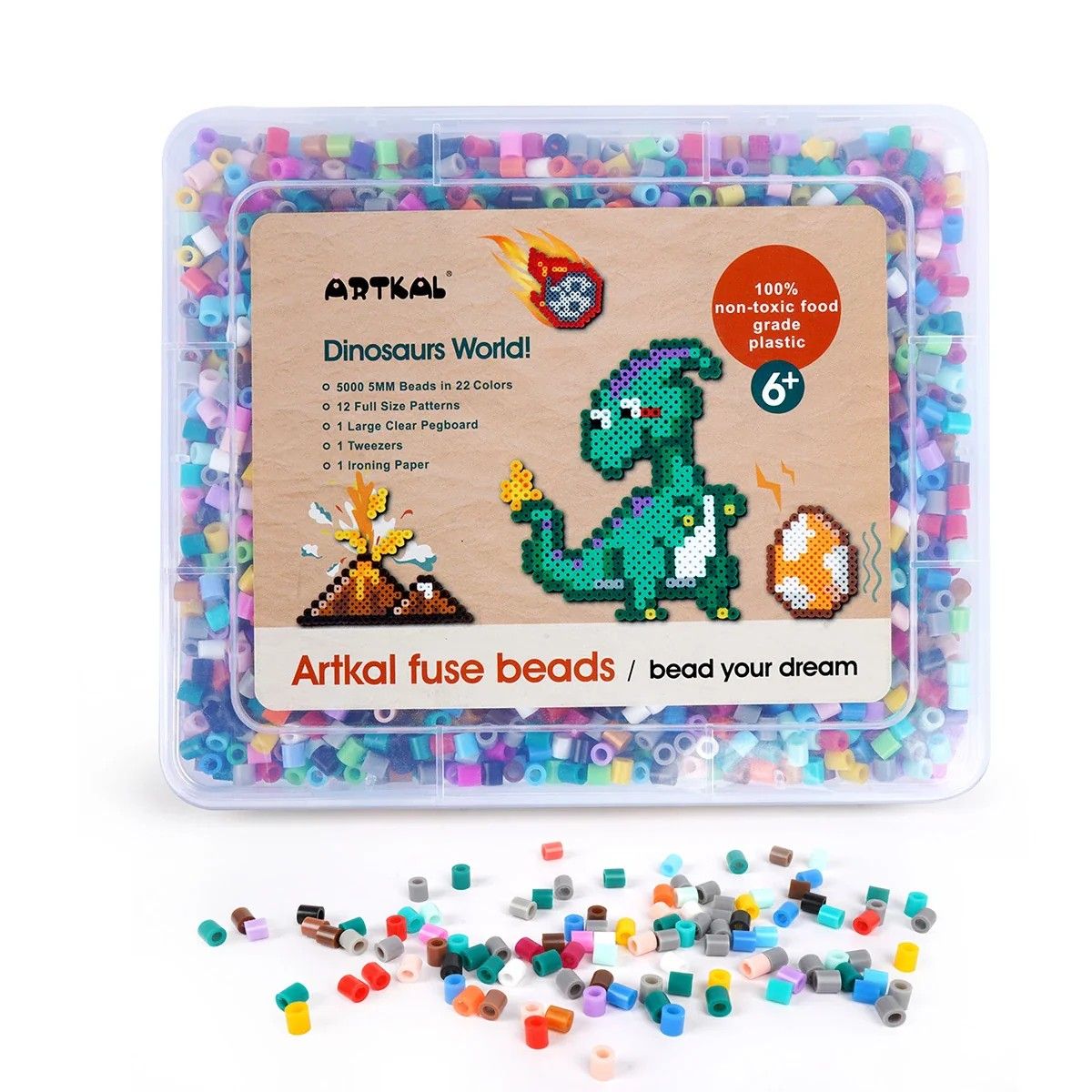 ARTKAL - Caja con beads 5mm modelo DINOSAURS WORLD - ARTKAL