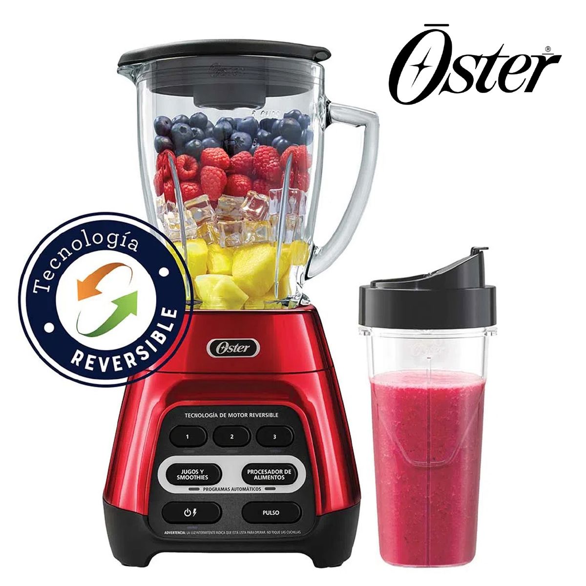 OSTER - Licuadora Oster tecnología reversible y vaso Blend-N-Go BLSTPYG1310RBG