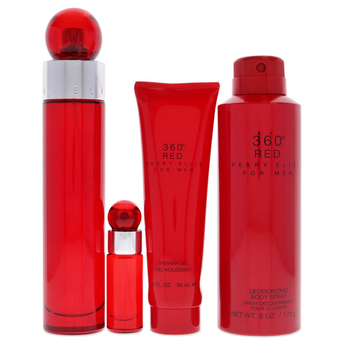 PERRY ELLIS - 360 Red EDT100ml+Spray180ml+Gel+EDT10ml Gift Set Perry Ellis