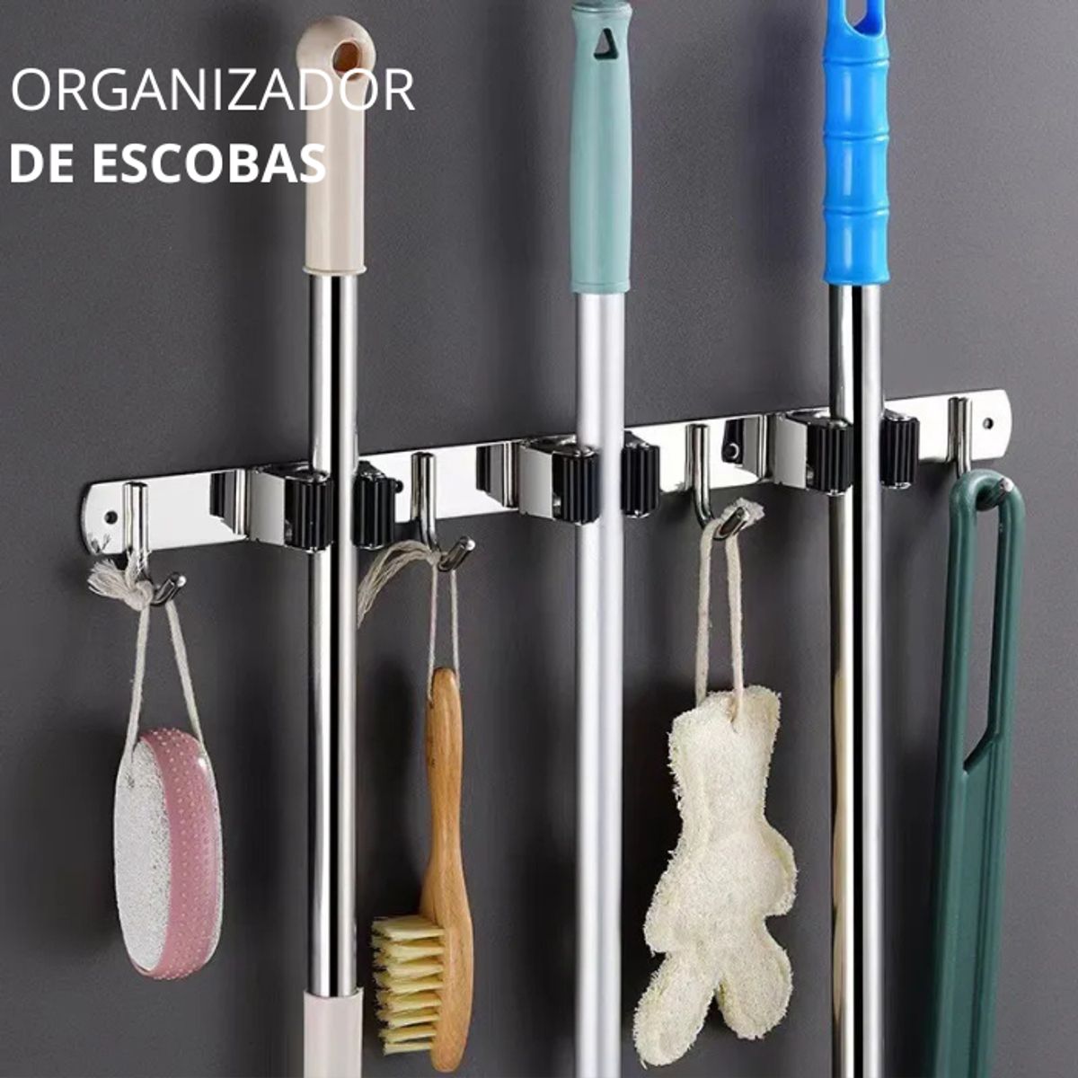 XM - SOPORTE Y ORGANIZADOR  DE ESCOBAS ACERO CROMADO  ADB6970