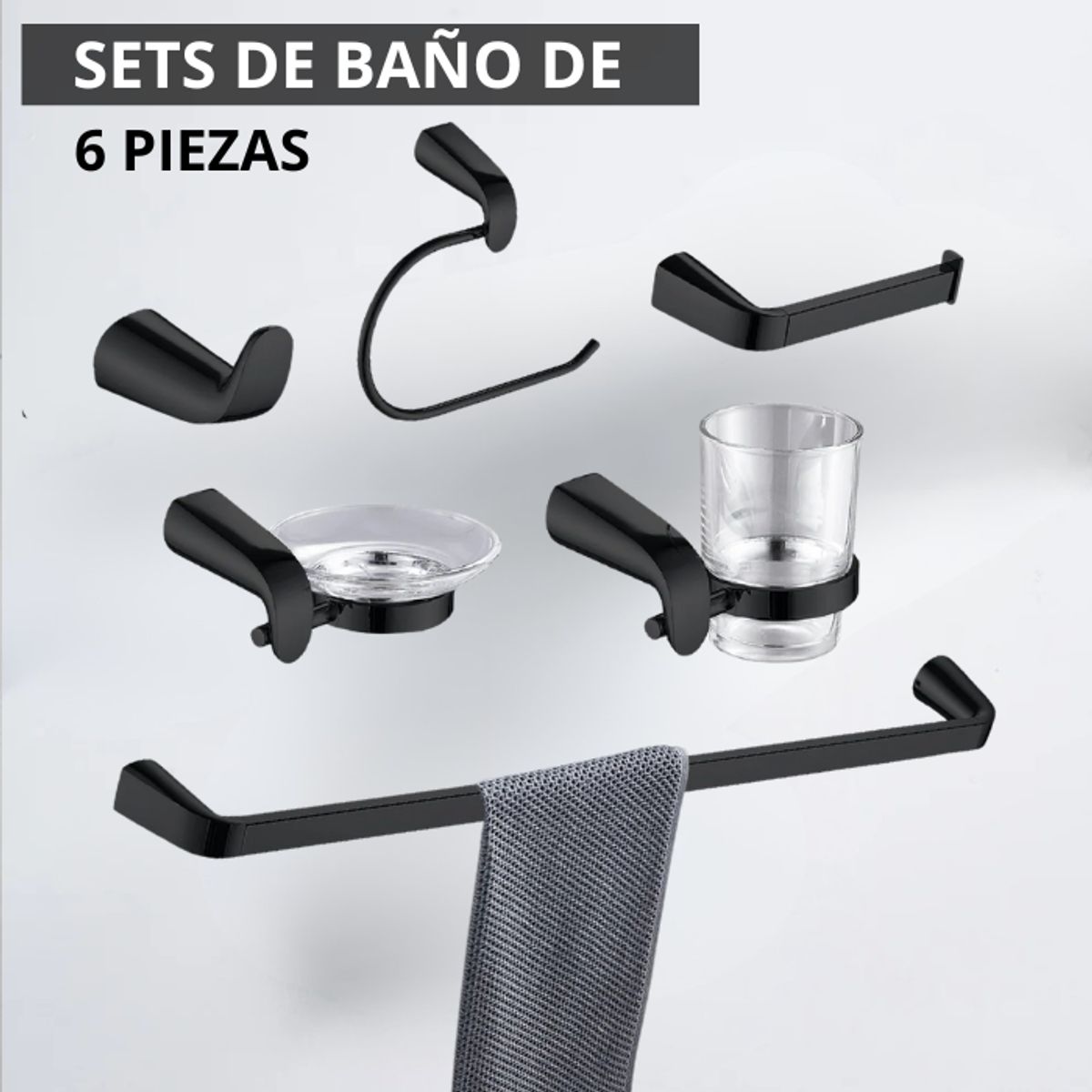 FRATELLI - SETS DE BAÑO DE 6 PIEZAS NEGRO OVALADO 0700-6