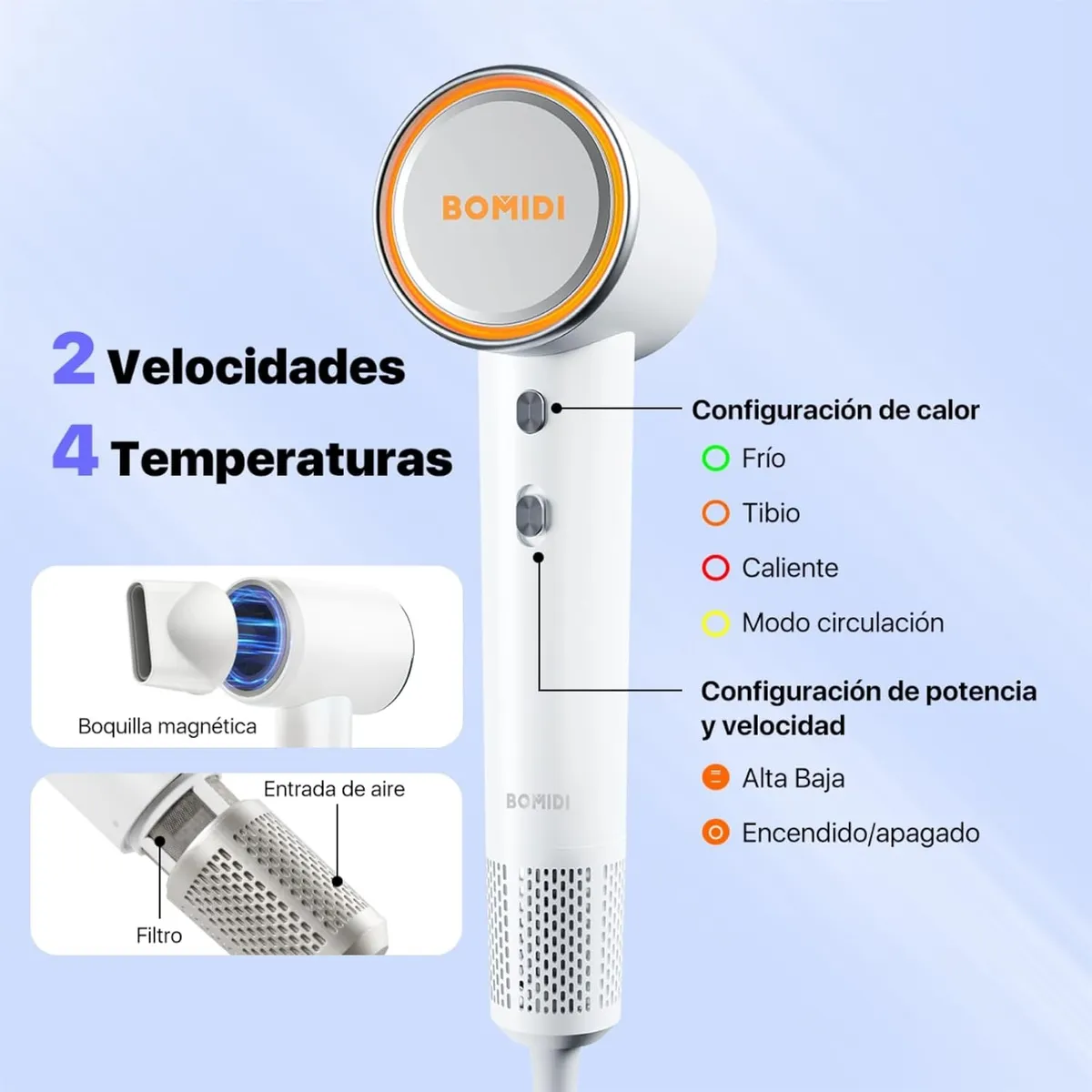 BOMIDI - Secadora Supersónica de Cabello Bomidi HD04 Blanco