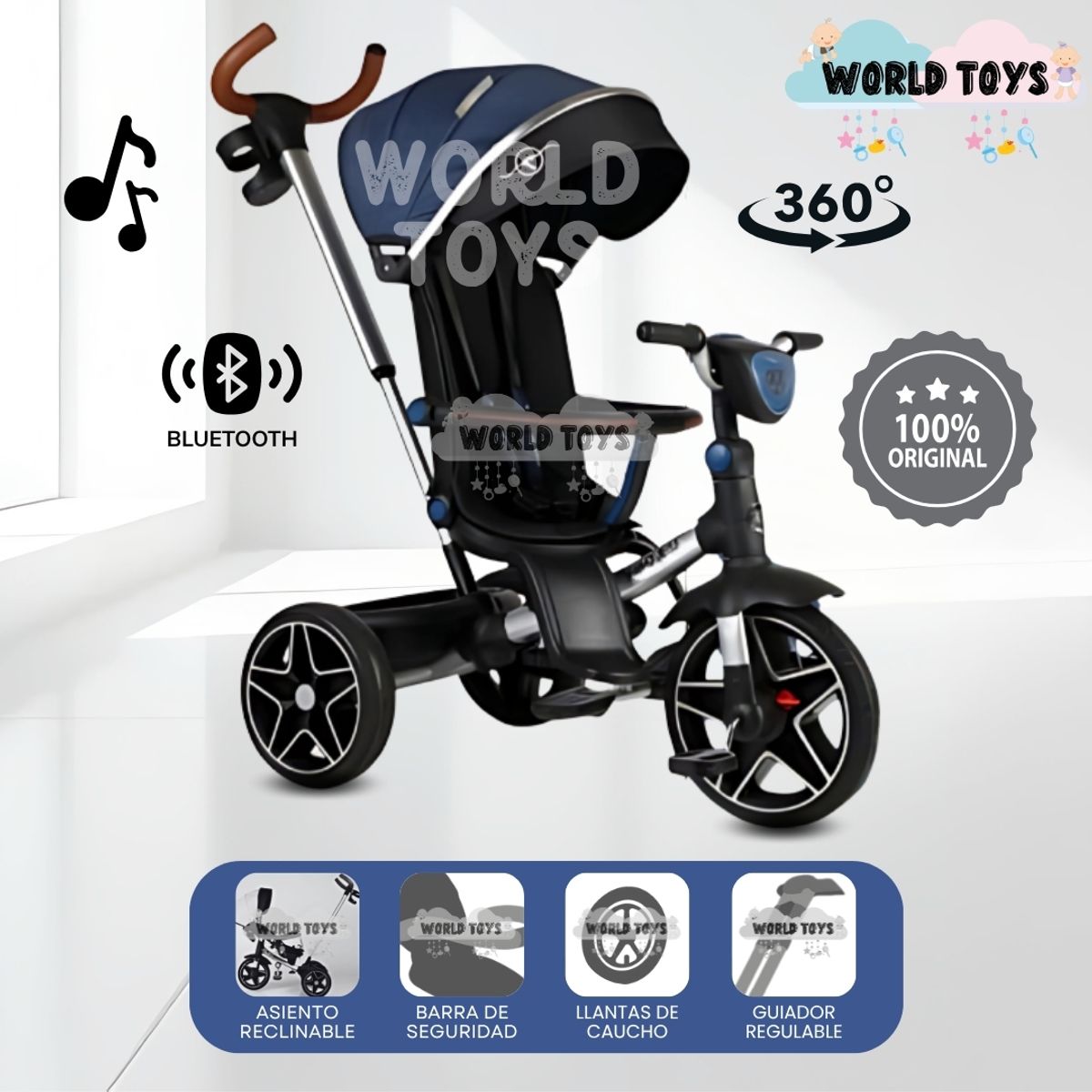 Baby - Triciclo Guiador Giratorio «HARDIN» con Bluetooth Blue