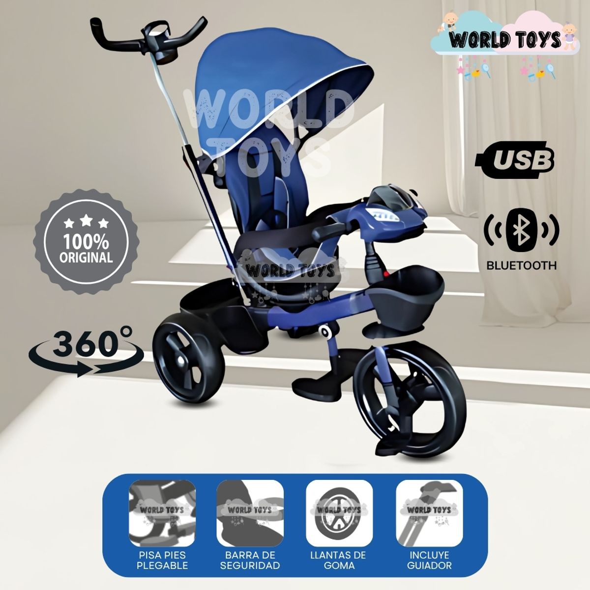 BABY - Triciclo Guiador con Musical «CHAMPION» Edición Limitada Blue