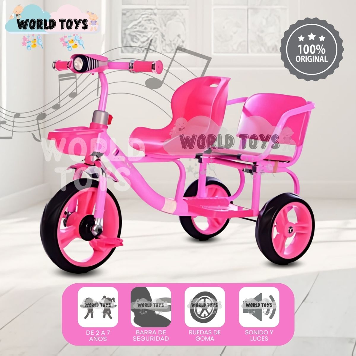 BABY - Triciclo Gemelar Musical «DUO NEON» Edición Limitada Pink