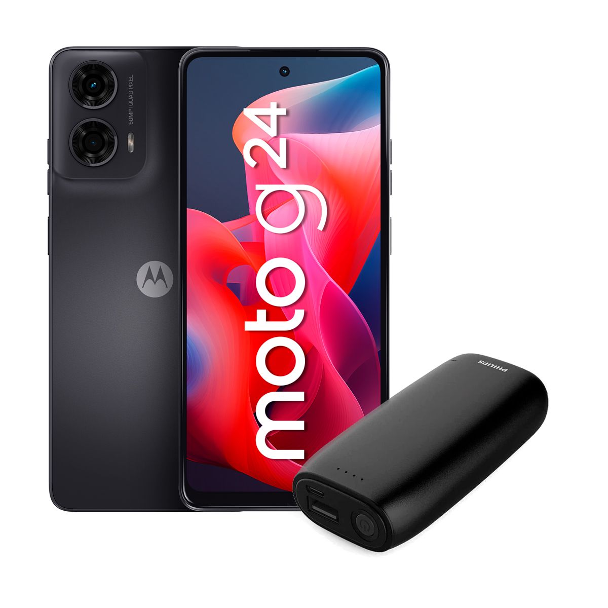 MOTOROLA - CELULAR MOTOROLA MOTO G24 4GB 256GB  6.6" GRIS + BATERIA PHILIPS PORTATIL DLP5206BK