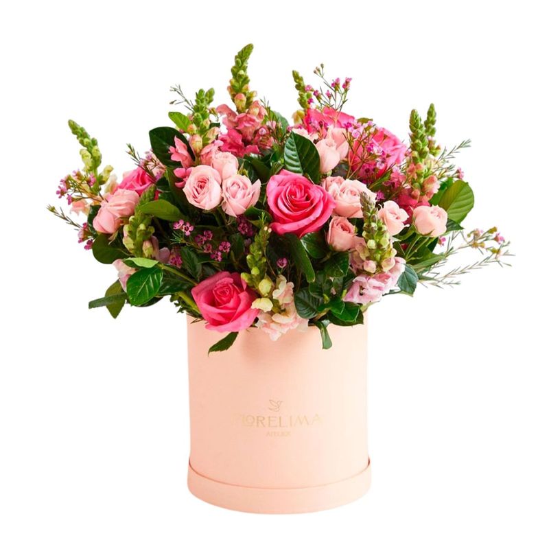 GENERICO - Box Amour - Mini rosas rosas  lisianthus verónica y follaje