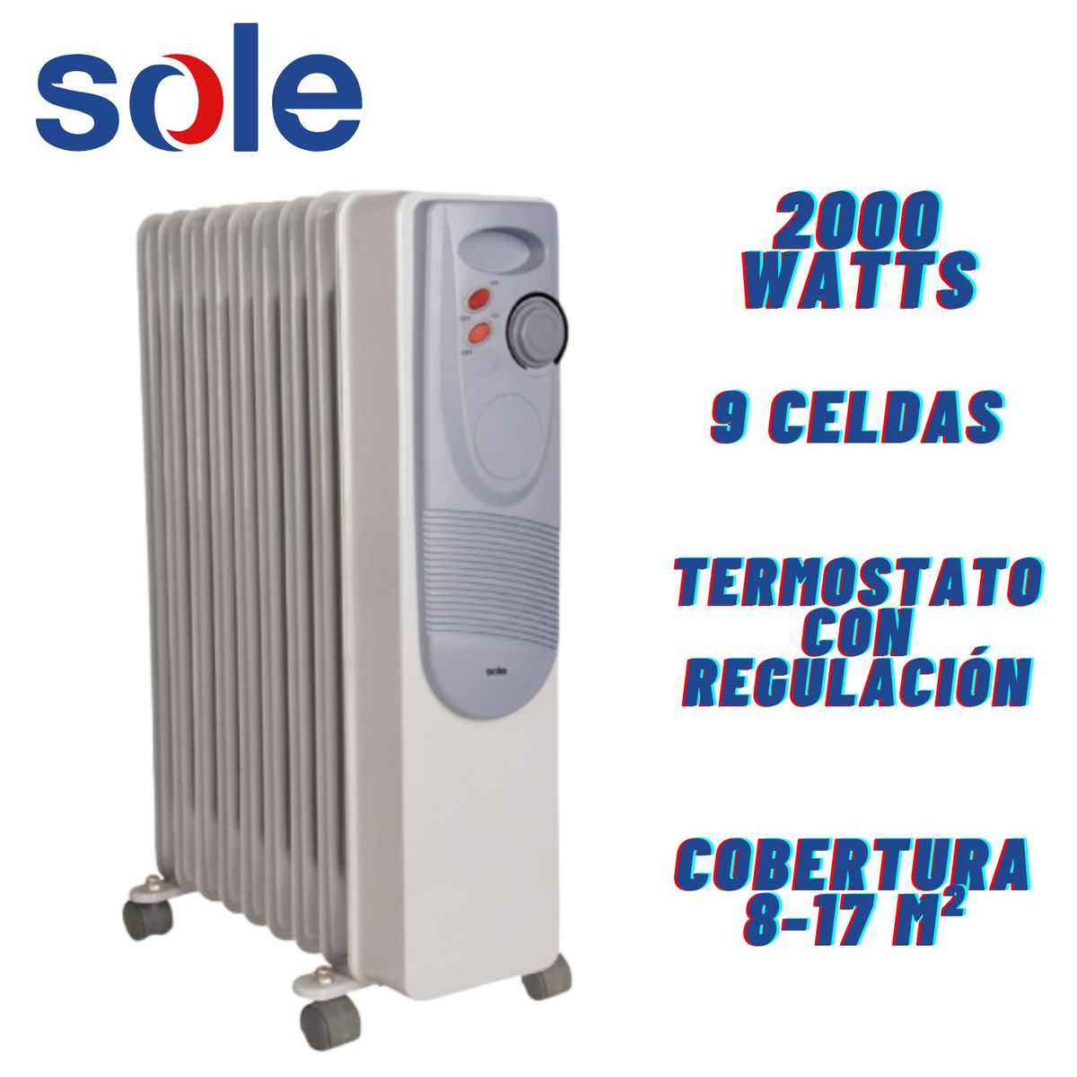 SOLE - Estufa de Aceite Sole Eléctrica 9 celdas SOLE2000 Área 17 mt2