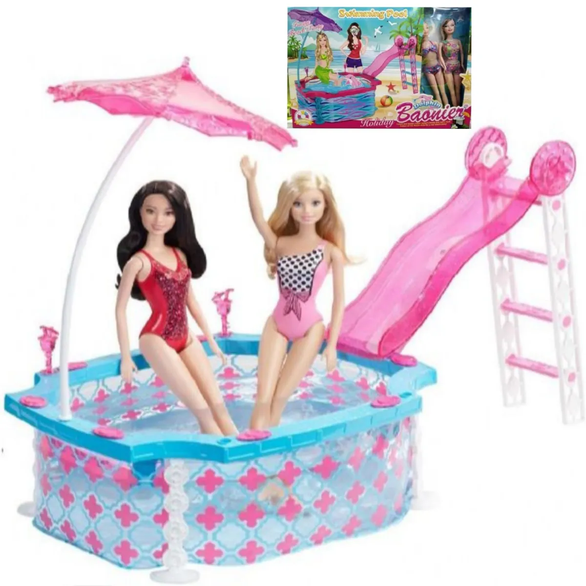 GENERICO - Set de juego piscina con tobogán de muñecas