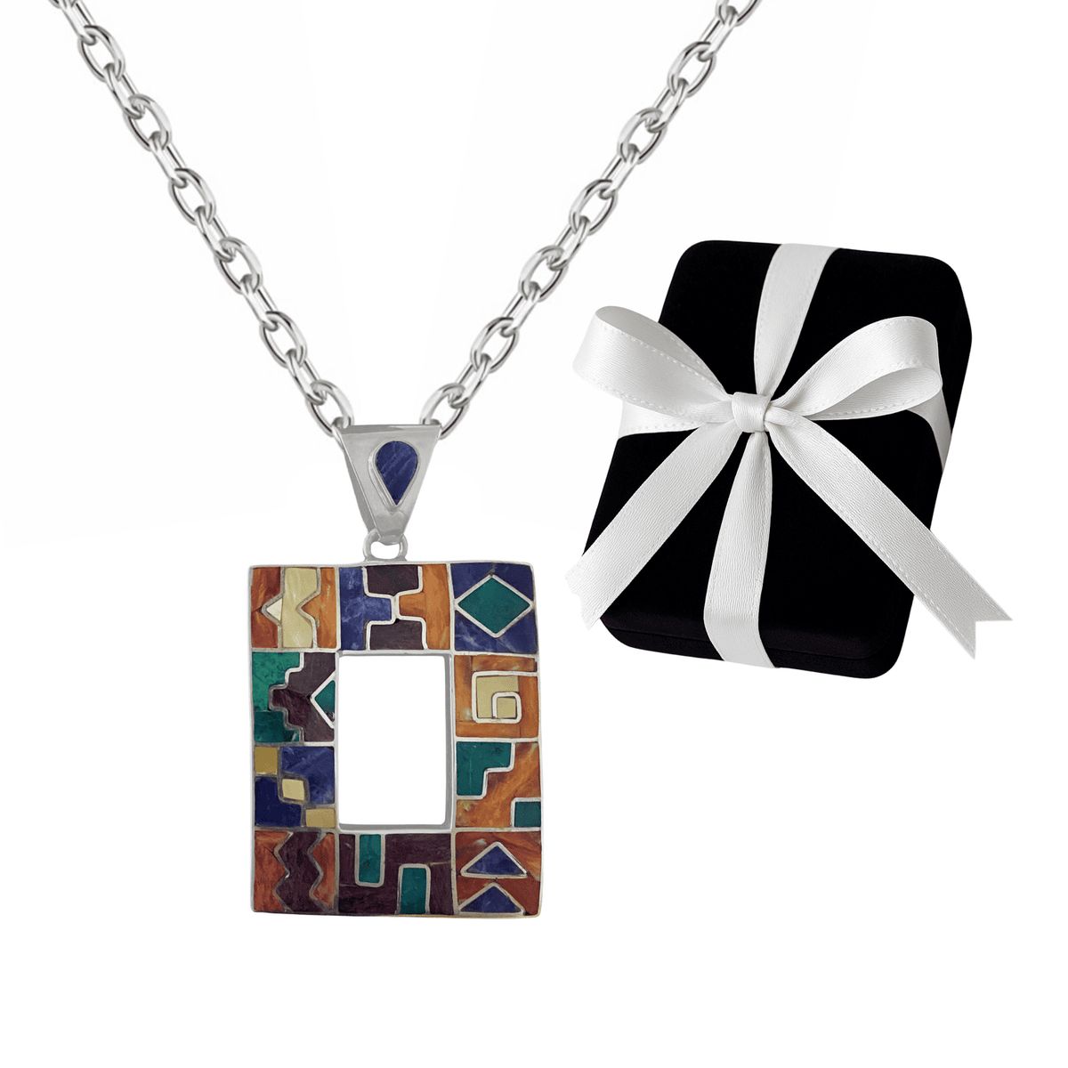 GENERICO - Collar Hombre Piedra Natural Cuadrada Regalo Papá Novio Plata