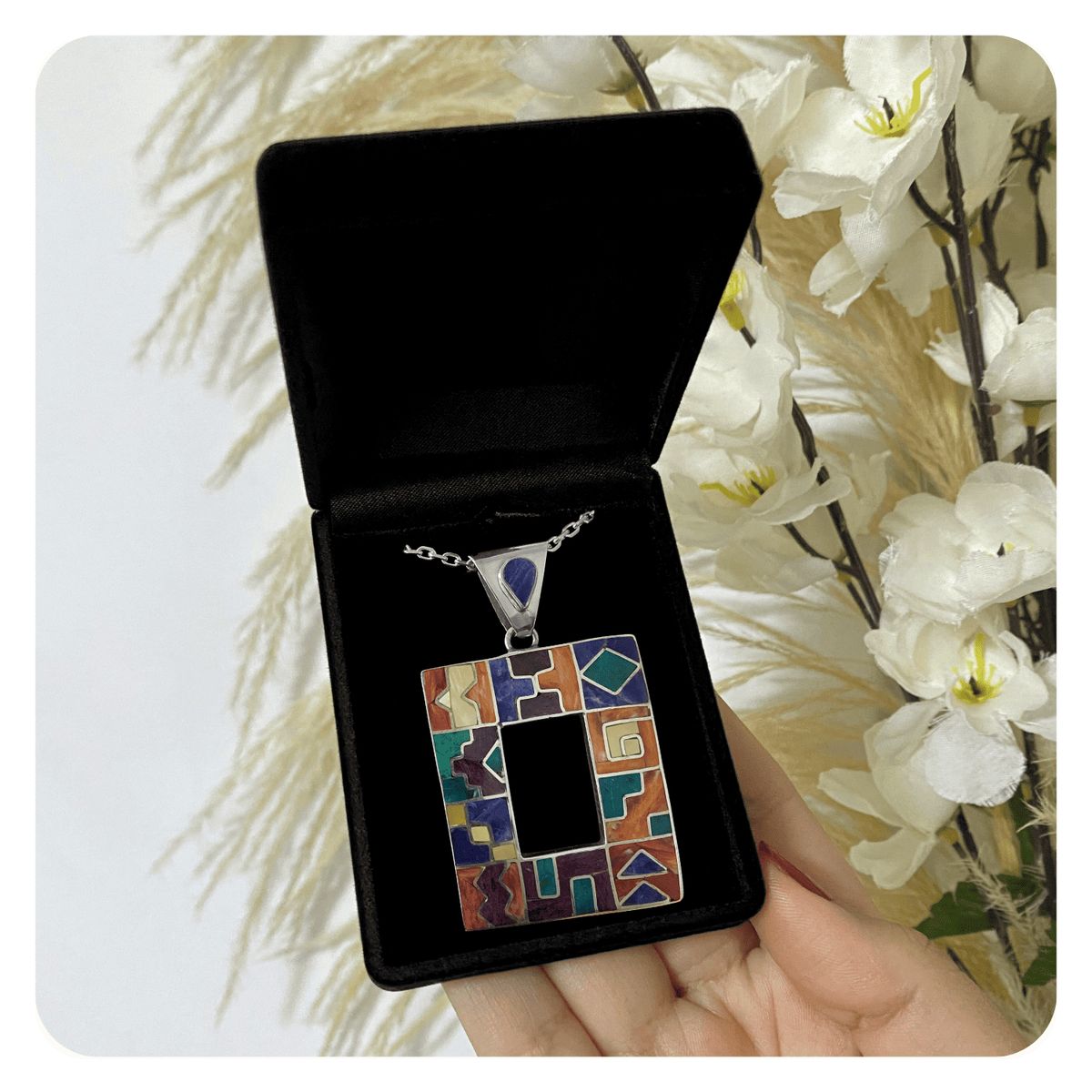 GENERICO - Collar Hombre Piedra Natural Cuadrada Regalo Papá Novio Plata