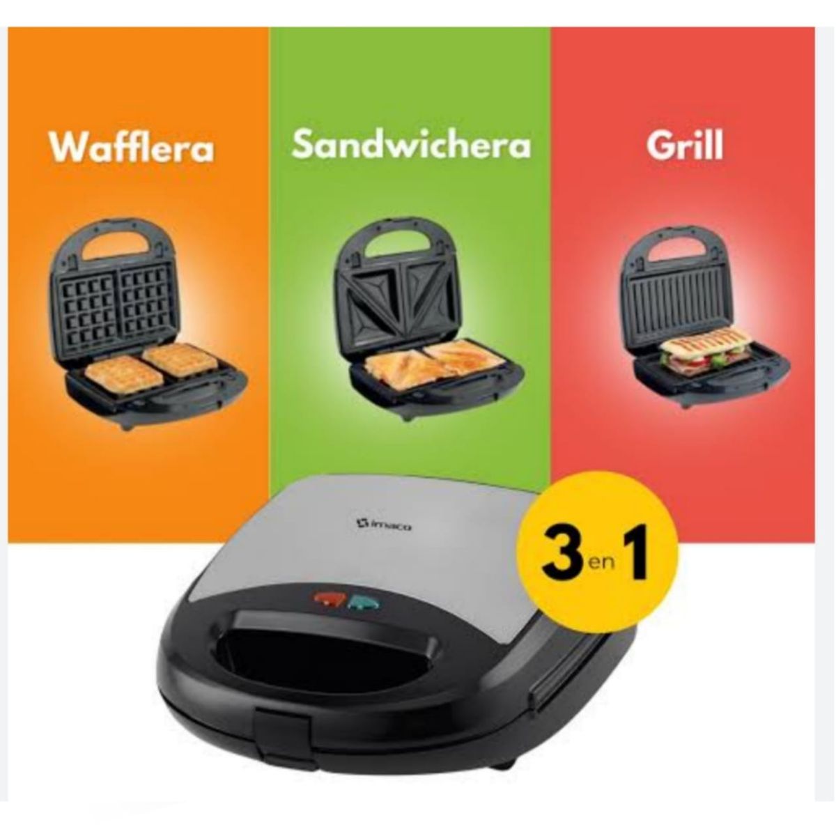 IMACO - Sandwichera 3 en 1 placas intercambiables Imaco ISG2009WM