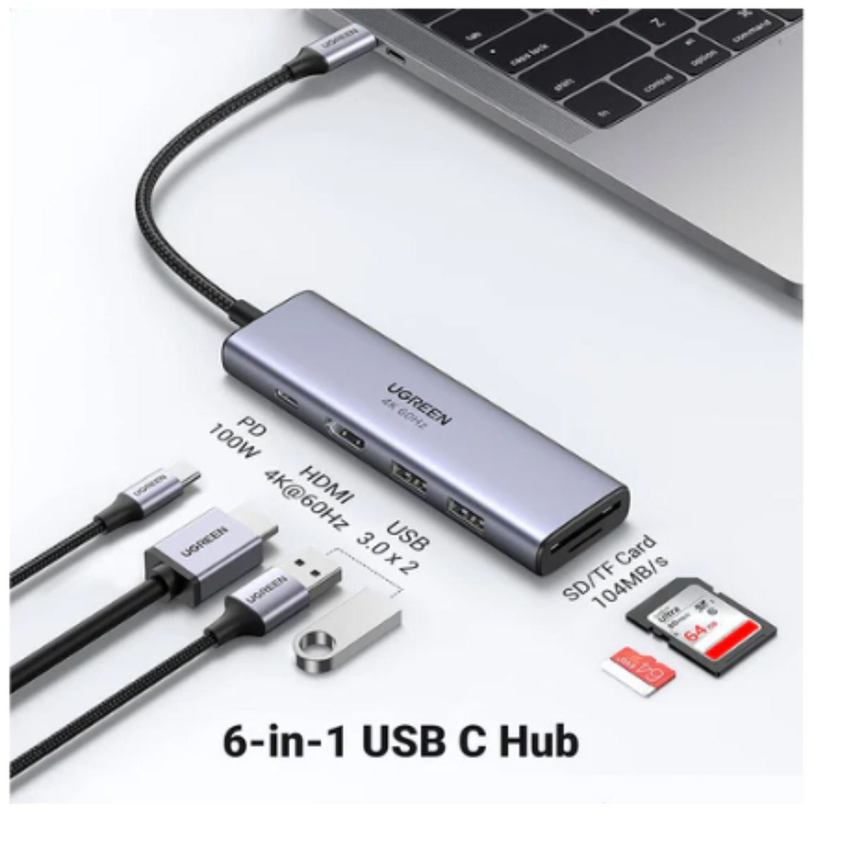 UGREEN - ADAPTADOR UGREEN ( 60384) 6 EN 1 USB-C USB 3.0 HDMI 4K
