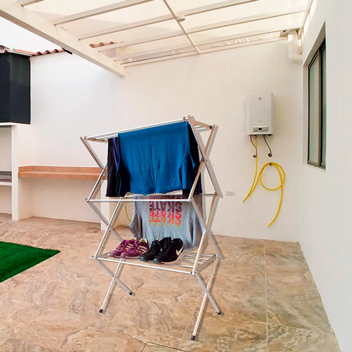 GASPY - Tendal de pie cuadrado light full de ropa + Parilla inferior